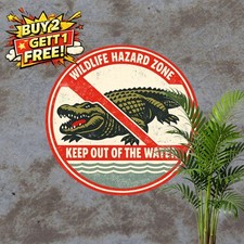 Beware Alligator Wildlife Swamp Warning 8x8 Round Metal Tin Sign Wall Decor