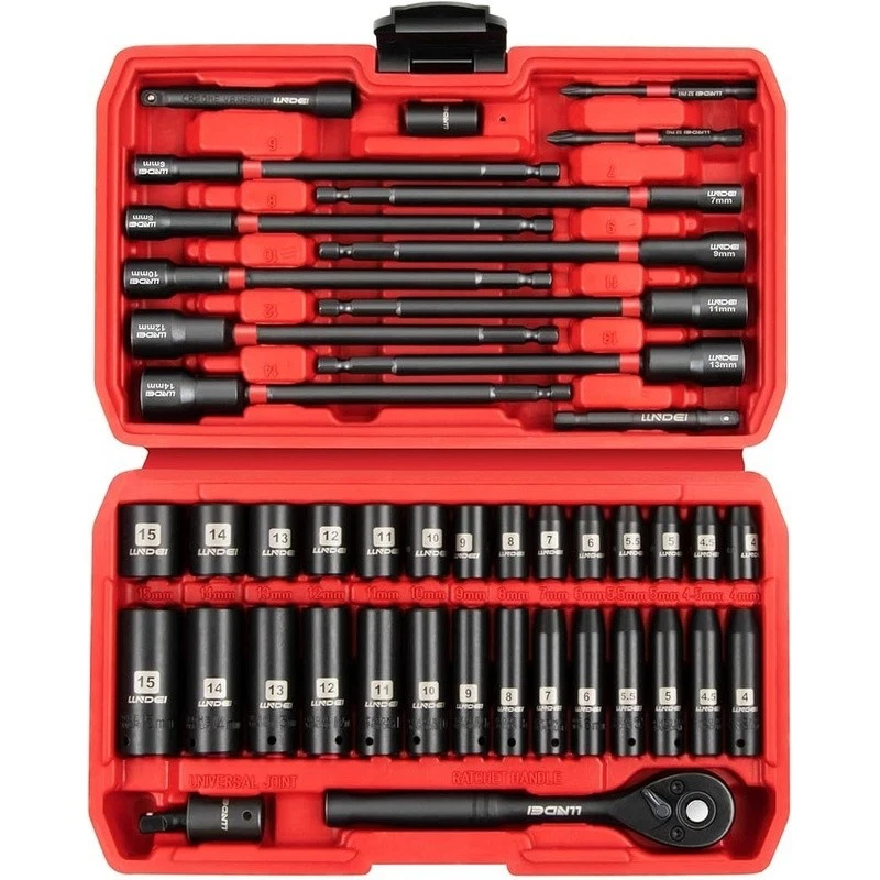 44PCS 1/4 Drive Metric Impact Socket Set W/ Ratchet Extension Nut Driver New - Image 2 of 4