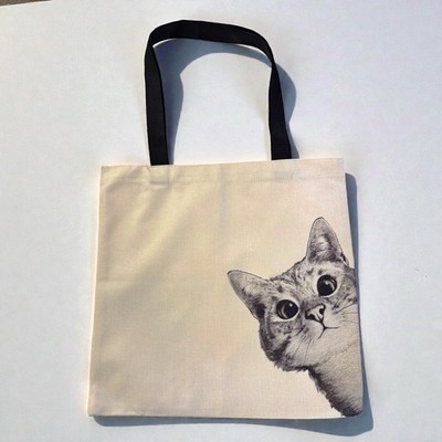 Curious Cat Printed Nylon-Canvas Neutral Lightweight Tote Bag - New