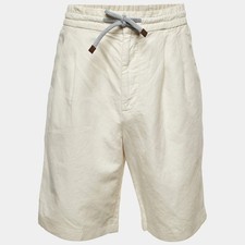 Brunello Cucinelli Cream Cotton Linen Shorts M
