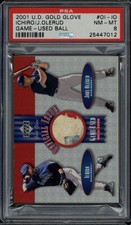 2001 UD Gold Glove Olerud Ichiro Mariners PSA 8 NM-MINT RC Game Used Ball