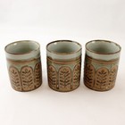 Set of 3 Ceramic Mugs Green Gray Rust Leaf Motif — photo 3