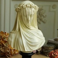 Abstract Veiled Maiden Bust Statue White Resin Goddess Sculpture Vintage Home De