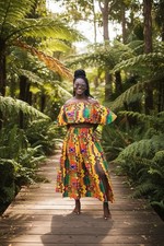 African Print Kente Off Shoulder And Maxi Skirt Set Size S Multicolored