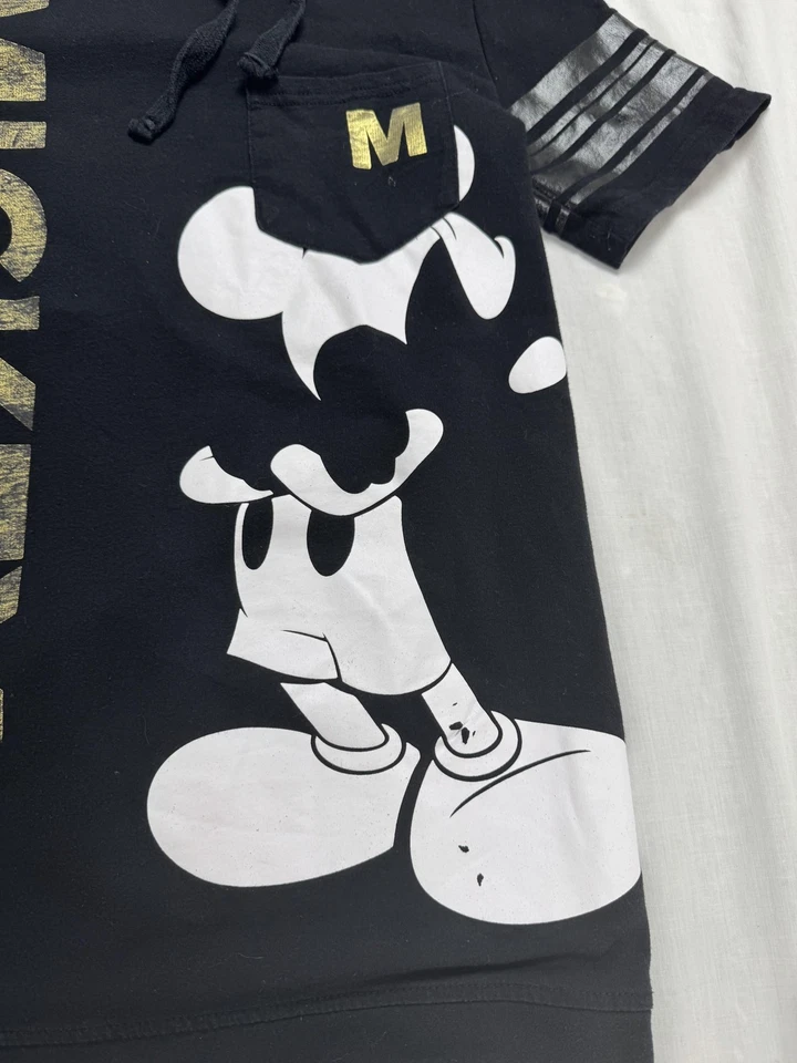 Disney Mickey Mouse Shirt Mens Small Black Gold Graphic Hoodie Pocket Hooded Tee - Image 2 of 4