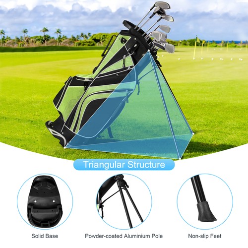 Golf Stand Bag 6 Way Divider Golf Carry Bag w/ Straps & 7 Storage Pockets Green - Picture 7 of 10