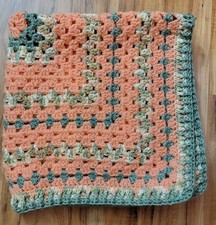 Handmade Crochet 27" X 27" Baby Blanket Throw Crib Green Coral Square Unisex