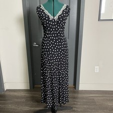 RIXO Sandrine Black Polka Dot Lace Trim Maxi Dress Size Medium