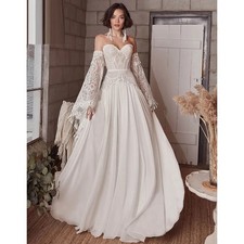 Bohemian Mermaid Wedding Dress with Flared Sleeves and Chiffon Lace Bridal Gown