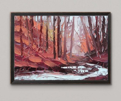 5x7  Contemporary Expressionist Forest Landscape Original Art Oil Painting