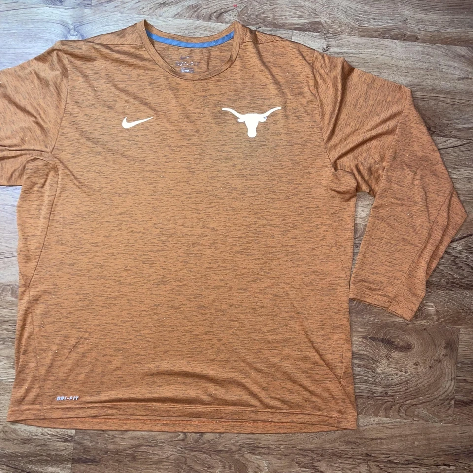 Texas Longhorns Shirt Mens Burnt Orange NCAA Football Nike Dri Fit Long Sleeve - Image 3 of 4