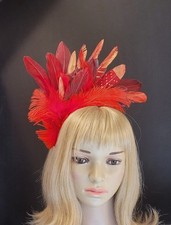 Red Feather Fascinator Headband, Red Racing Fascinator, Red Party Fascinator