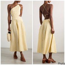 NWT Zimmermann Cascadian Cutout Ruched Striped Linen Midi Dress Size 10 US