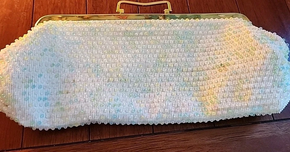 Винтажный бисером вечер Дамская сумка сумочка двусторонний конфеты и Irredencent точек 1960-х  - Изображение 2 из 4