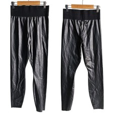 Good American Black Faux Leather Leggings Pull On Elastic Waist Hi-Rise Sz. 2