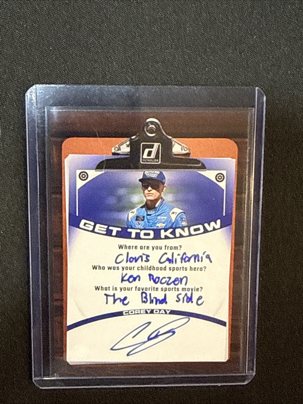 2026 Donruss NASCAR Corey Day Get To Know On-Card Auto Autograph GTK-CDY SSP