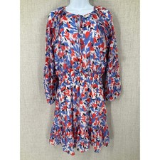 Lauren Ralph Lauren Dress Women 8P Blue Red Floral Smocked Tiered Ruffle Mini