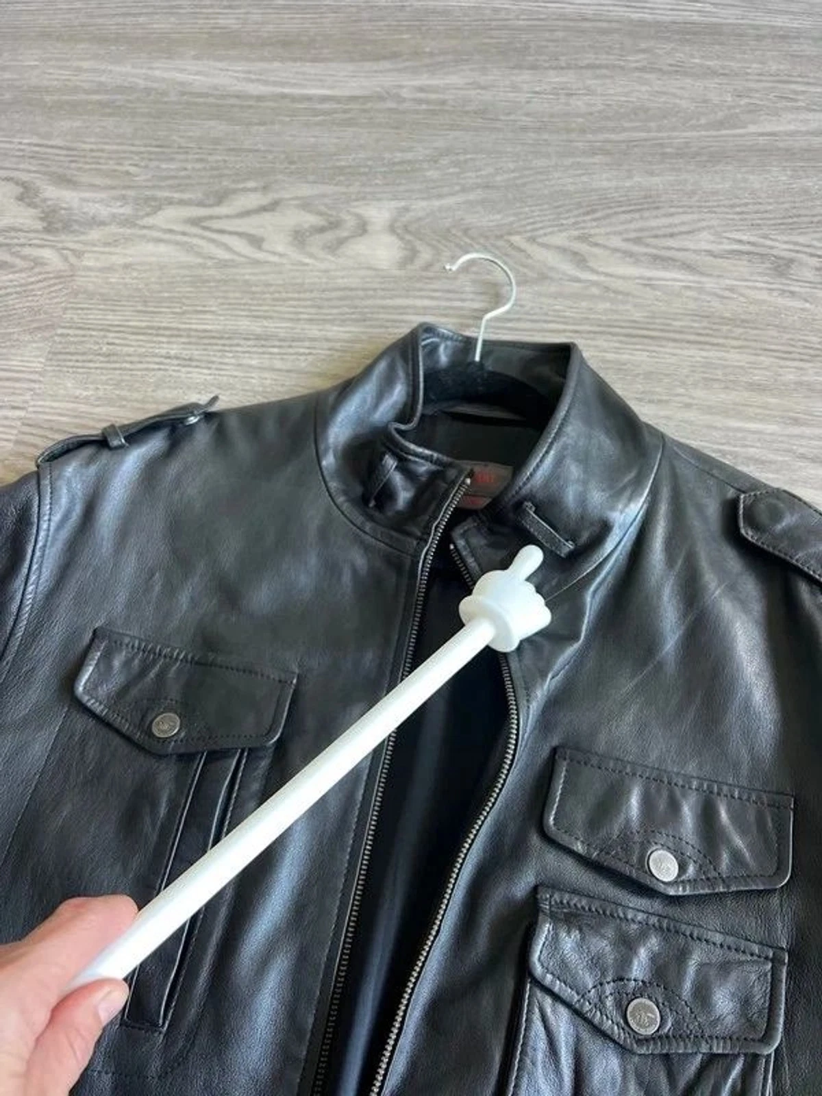 Esprit black leather military field jacket Men’s Sz M/ EU 48/US 38 - product detail image 9