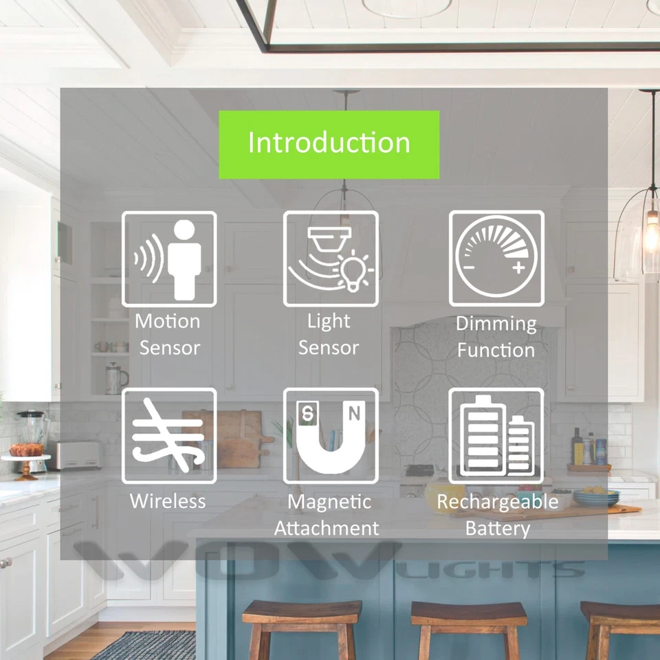 LED Strip Motion Sensor Kitchen Cabinet Wireless Rechargeable PIR Cupboard Light - Image 2 of 4