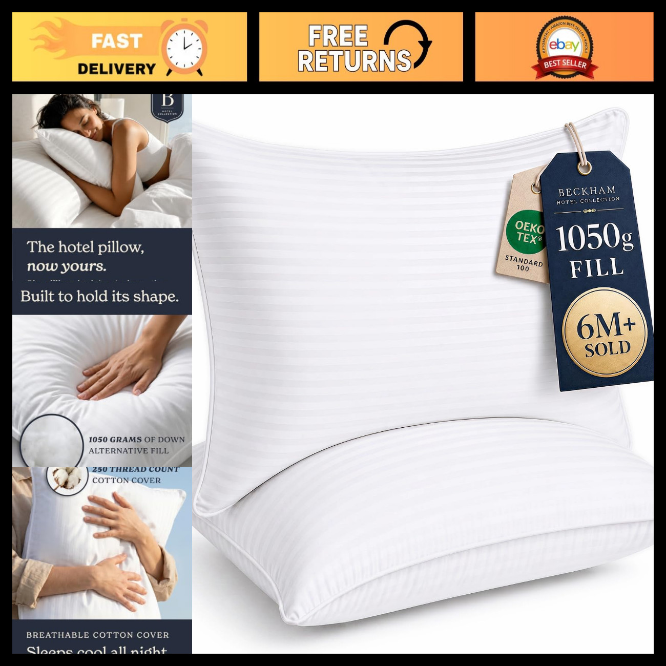 Luxury Bed Pillows Set of 2 - Standard/Queen Size, Soft & Supportive Sleep Comfo