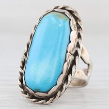 Vintage Native American Oval Turquoise Cabochon Ring Sterling Silver Stamped