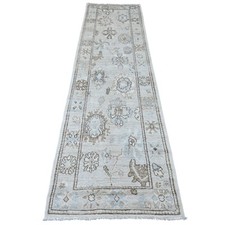 2'7"x9'9" Gray Angora Oushak Leaf Design Hand Knotted All Wool Runner Rug R20301