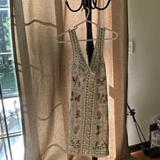 Farm Rio White Multicolor Floral Lace Hem Linen Sheath Dress *Small*