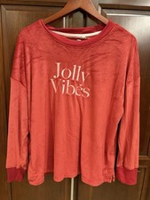 Womens Ladies 2 Pc Joyspun Red Velour Long Sleeve Pajamas Large 12-14