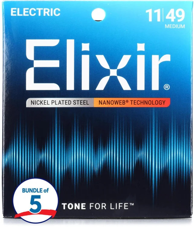 Elixir Strings 12102 Nanoweb Electric Guitar Strings - 011-049 Medium 5-pack 12690₽
