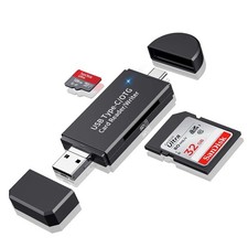 SD/Micro SD Card Reader, Type C Micro USB OTG Adapter and Black
