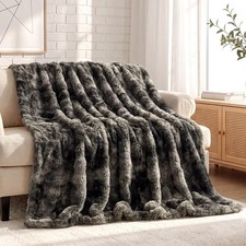Wajade Fluffy Faux Fur Throw Blanket for Couch Bed 90x90, Luxury Soft Thick F...