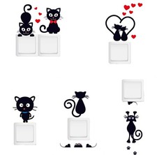 Removable Switch Sticker, 5 Pcs Cute Cartoon Black Cats Wall Sticker, Light S...