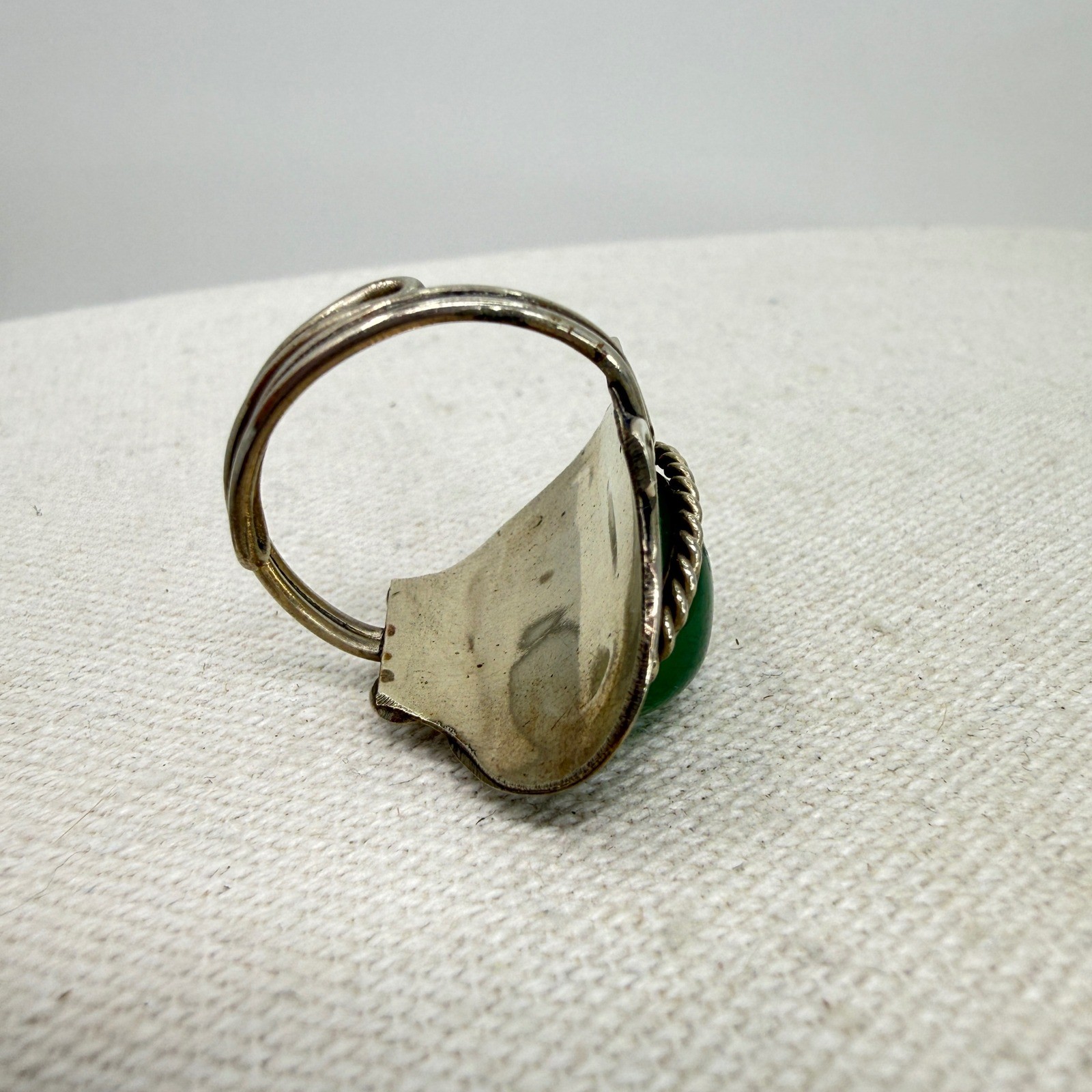 Statement Ring Green Cabochon Stone Adjustable Ba… - image 10