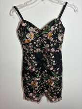 NWT Lulus Dress Embroidered Party Floral Boho Cottage Whimsigoth Black Size XS
