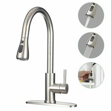 Kitchen Sink Faucet Brushed Nickel Single Handle Pull Down Sprayer for Bar