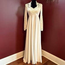 VTG 70s Prairie White Wedding Dress Daisy Lace Boho Cottage Core ILGWU Union USA