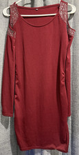 Unbranded Maroon Mini Dress Juniors Size M Cut Out Shoulders Side Ruching EUC