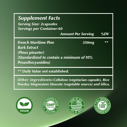 French Maritime Pine Bark Extract 350mg-with Proanthocyanidins, for Heart Health - Picture 2 of 11