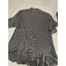 Victoria's Secret Satin Robe Womens M/L Black Ruffle Hem Kimono Sleeve Dainty