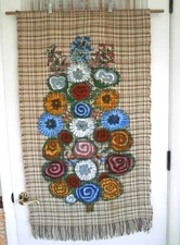 1960's German Hand Crafted Fabric Floral Motif Wall Hanging 45"X25" Preowned VG