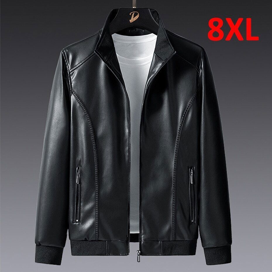 2023 Plus Size 7XL 8XL PU Jacket Men's Jacket Casual Motorcycle Bike Jacket