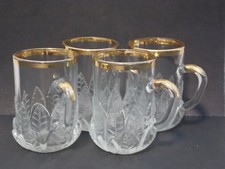 Demitasse/Espresso Mug w/Gold Rim & Handle~Raised Design~Clear Glass~Set of 4