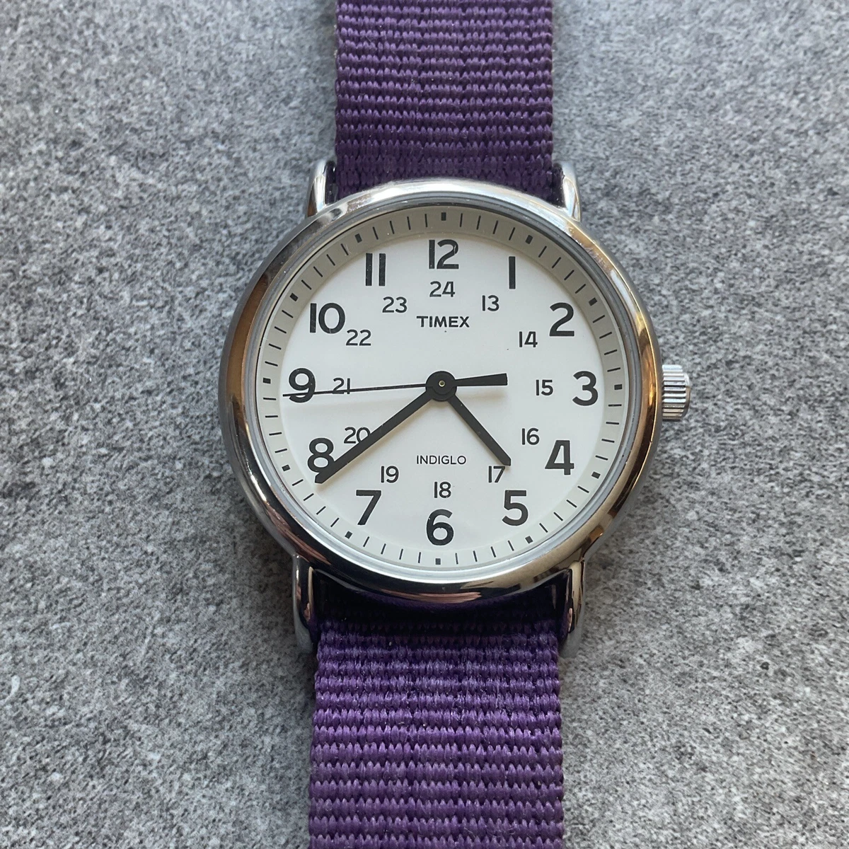 Timex Weekender Watch 38mm Gold Tone Case W Purple Nylon Band Bin