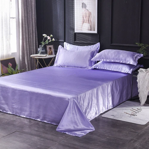 Satin Seide Bettwäsche Set Flach Bettlaken Kissenhülle Flaches Laken Twin/Queen/King Bett - Bild 40 von 40