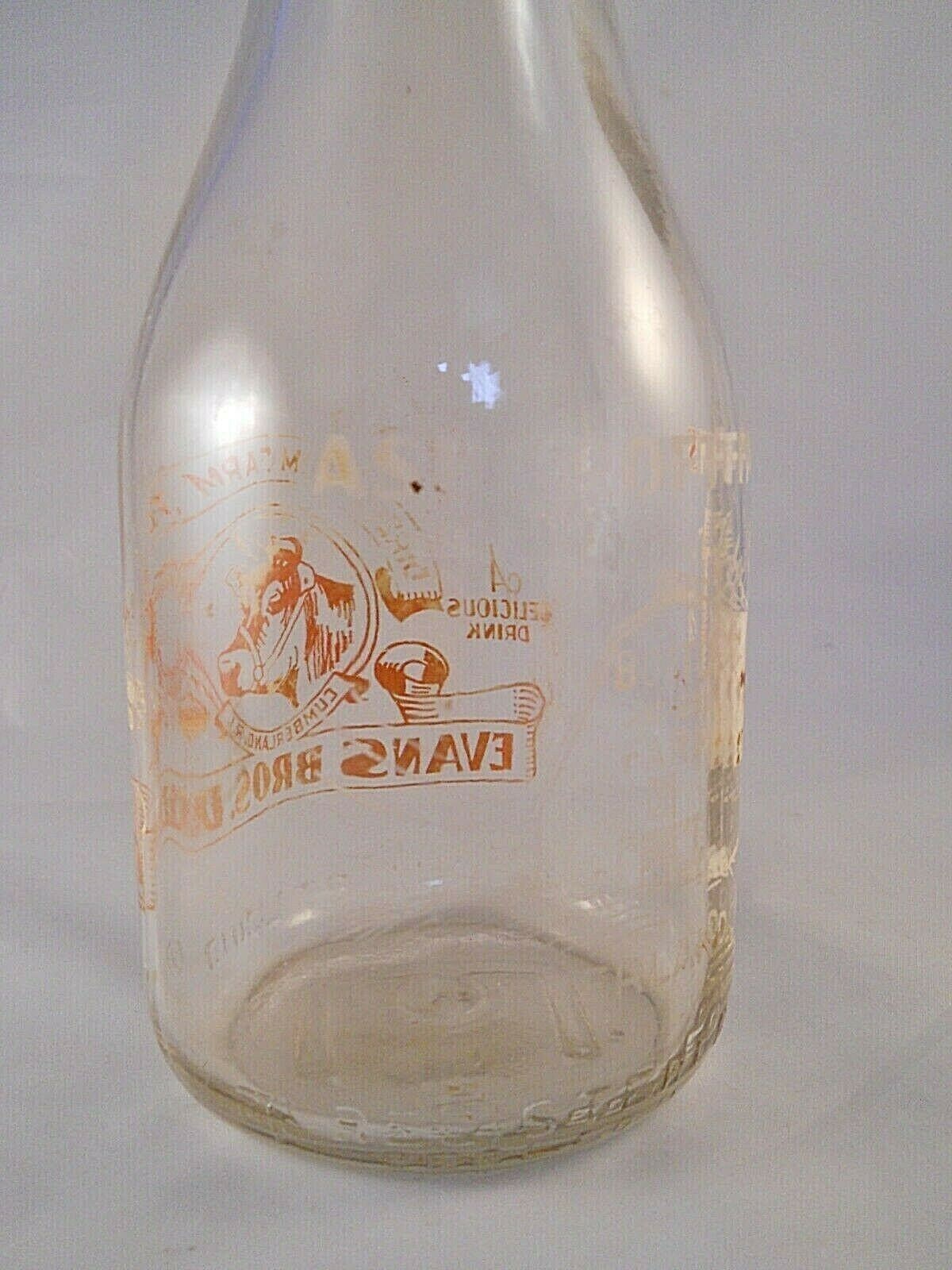 Rhode Island Dairy Quart Milk Bottle, 1940's Era, Evans Dairy