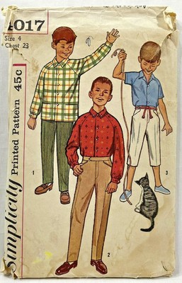 1958 Simplicity Sewing Pattern 4017 Boys Raglan Shirt & Pants Sz 4 Vintage 9331