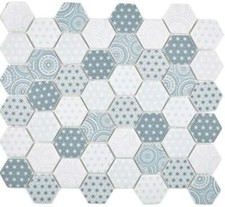 Retro Mosaik Hexagonal Blau weiss Matt Wand K&uuml;che WC 16-0414 I 10 Mosaikmatten