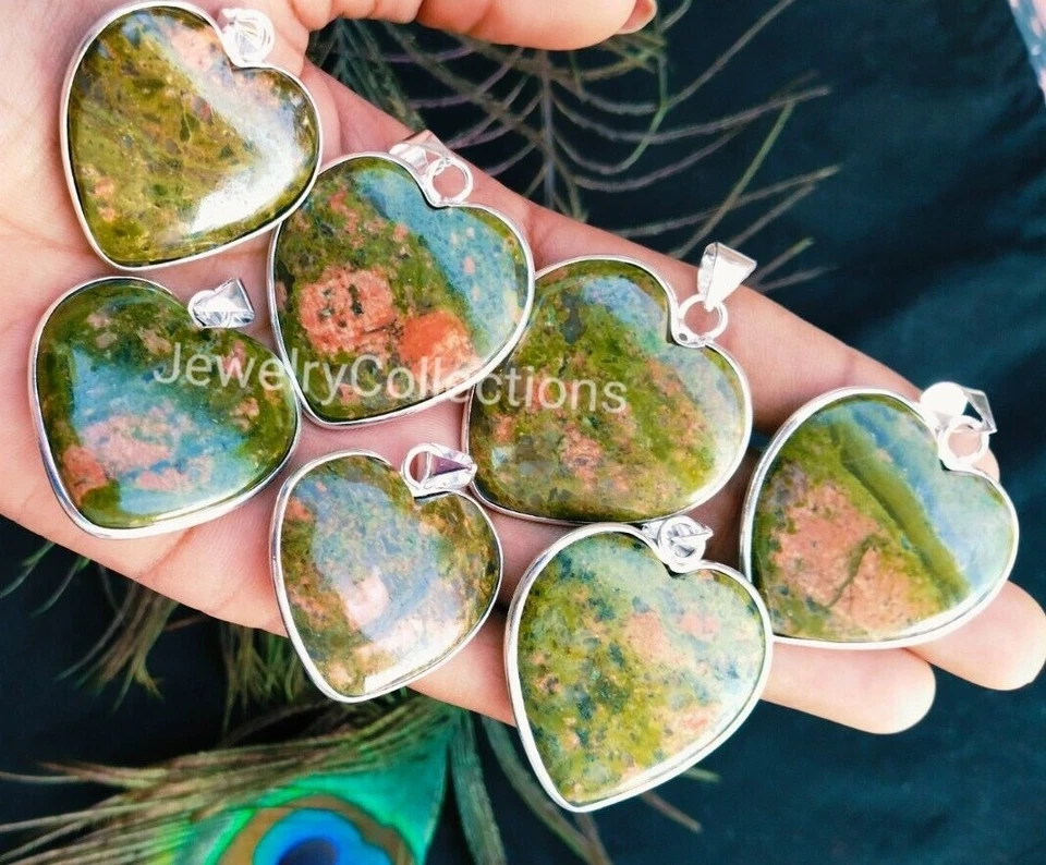 Green Unakaite Gemstone Heart pendant Handmade Bezel Pendant Women Jewelry B117 - Image 4 of 4