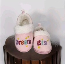 Girls Dream Big Pink White Plush Slippers - Wonder Nation - Toddlers Size 5