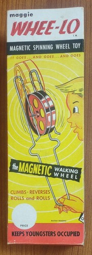 Vintage Maggie 1950s Whee-Lo Magnetic Walking Wheel Original Box & Instructions